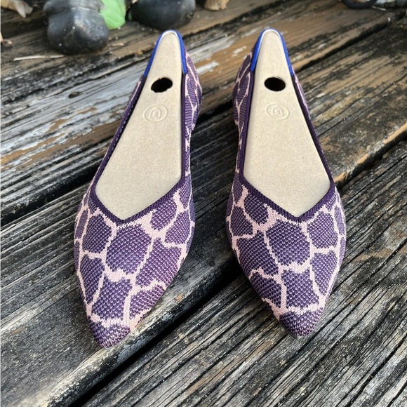 Rothys Purple Violet Giraffe Animal Print Points Sz 8.5 Ballet Pointed Toe Flat - Picture 3 of 11
